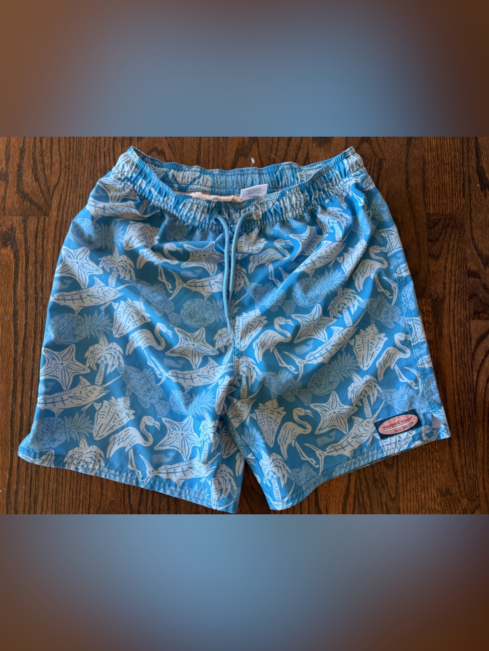 New $65 NWOT Vineyard Vines Kids Boys Blue Tropical Print Swim Shorts Large